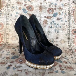 Nicholas Kirkwood Blue Lace Pearl Platform Heels